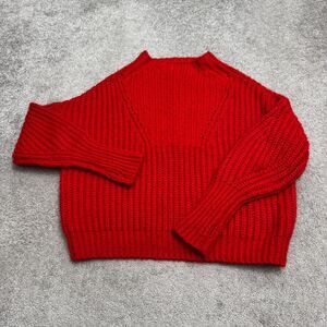 Few Moda Wool Blend Chunky Ribbed Knit Thumbhole Pullover Sweater Womens XS Red